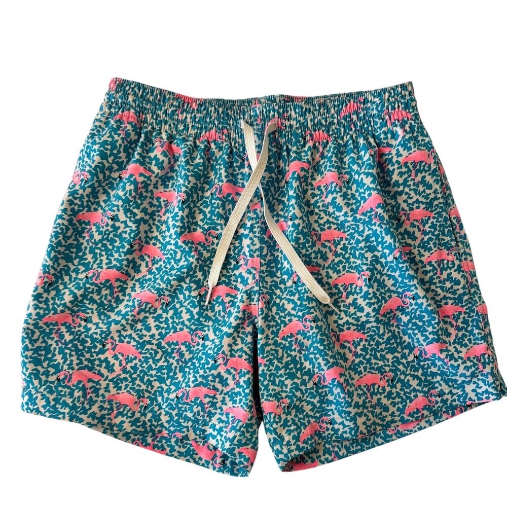 Chubbies Mens Teal Pink Flamingo Print Swim Trunks 5.5 Inseam Size Small S